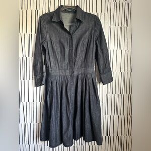 Ralph Lauren Dark Indigo Long-Sleeve Denim Shirt Dress 100% Cotton